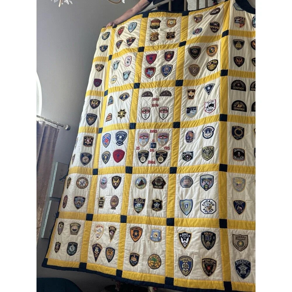 🚔 Vintage Police Patch Quilt — 120 Patches — 80” × 94”